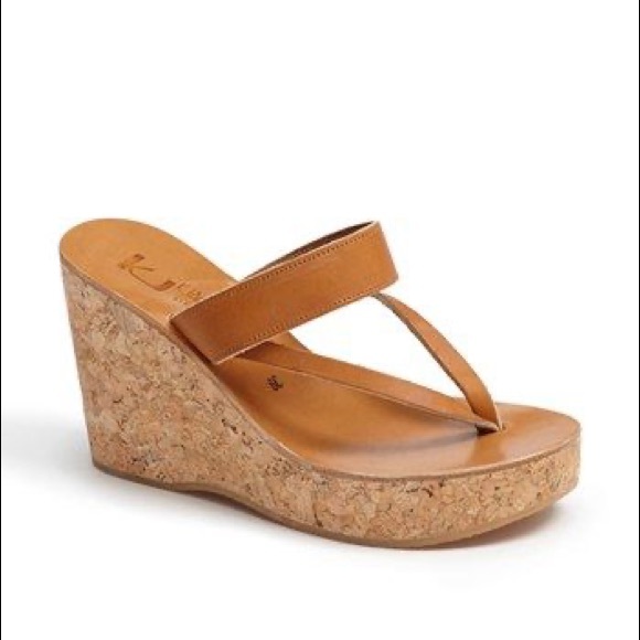 K. Jacques St Tropez Saturnine cork wedge sandals in tan leather size 7 - Picture 2 of 5